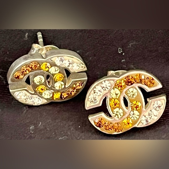 Sterling Silver Linked C’s Earrings Clear, Gold, Copper Rhinestone Crystals Gift - Picture 10 of 12